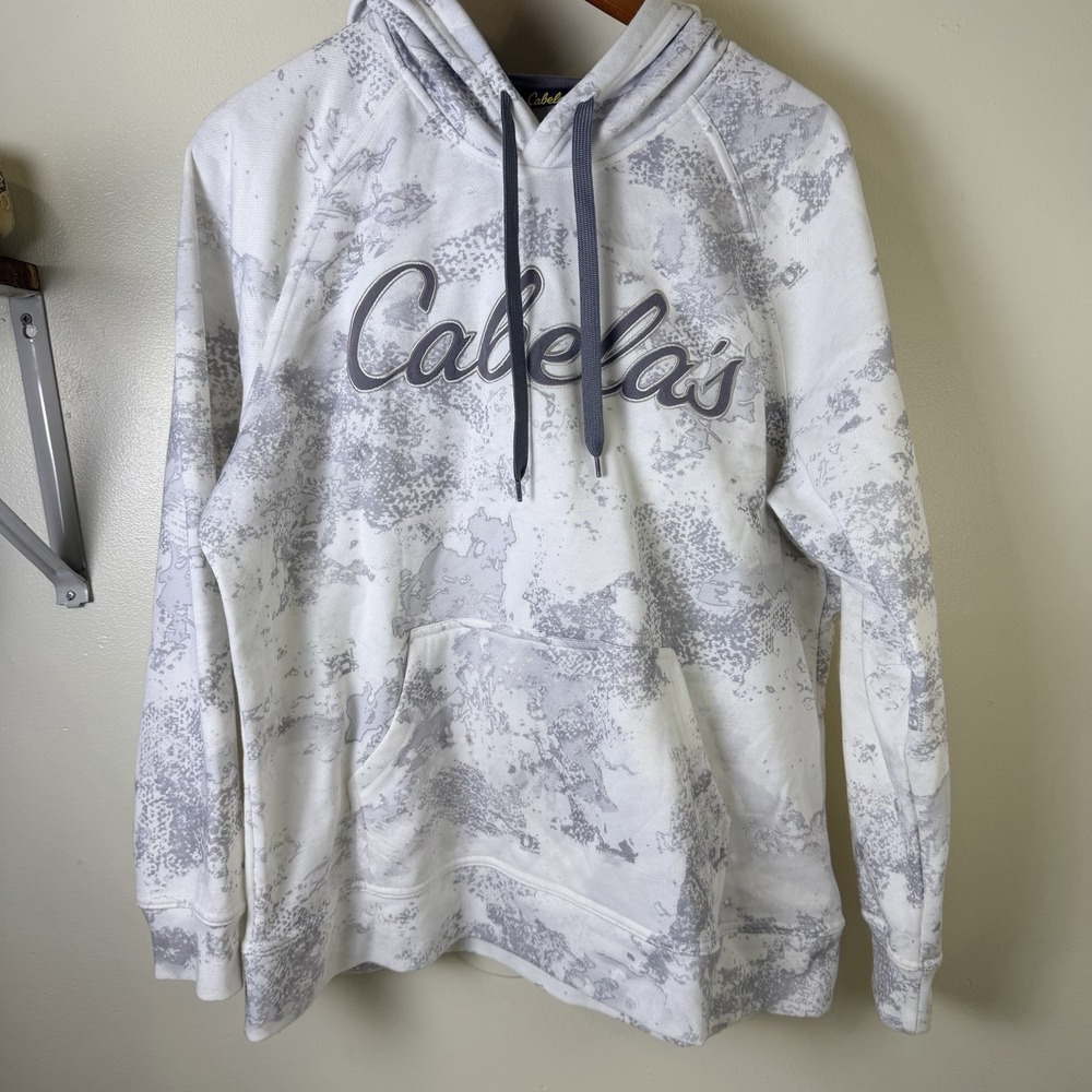 🔥 Cabelas Hoodie Pullover Gray Camo Embroidered Logo Pockets Mens XL Outdoors
